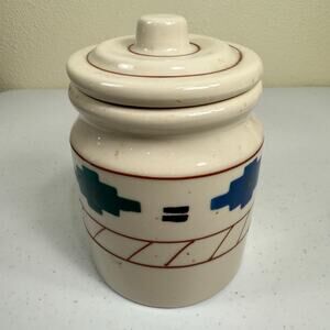 Vintage 80s Hartstone Pottery USA Small 6.5" Canister w/ Lid Aztec Southwestern